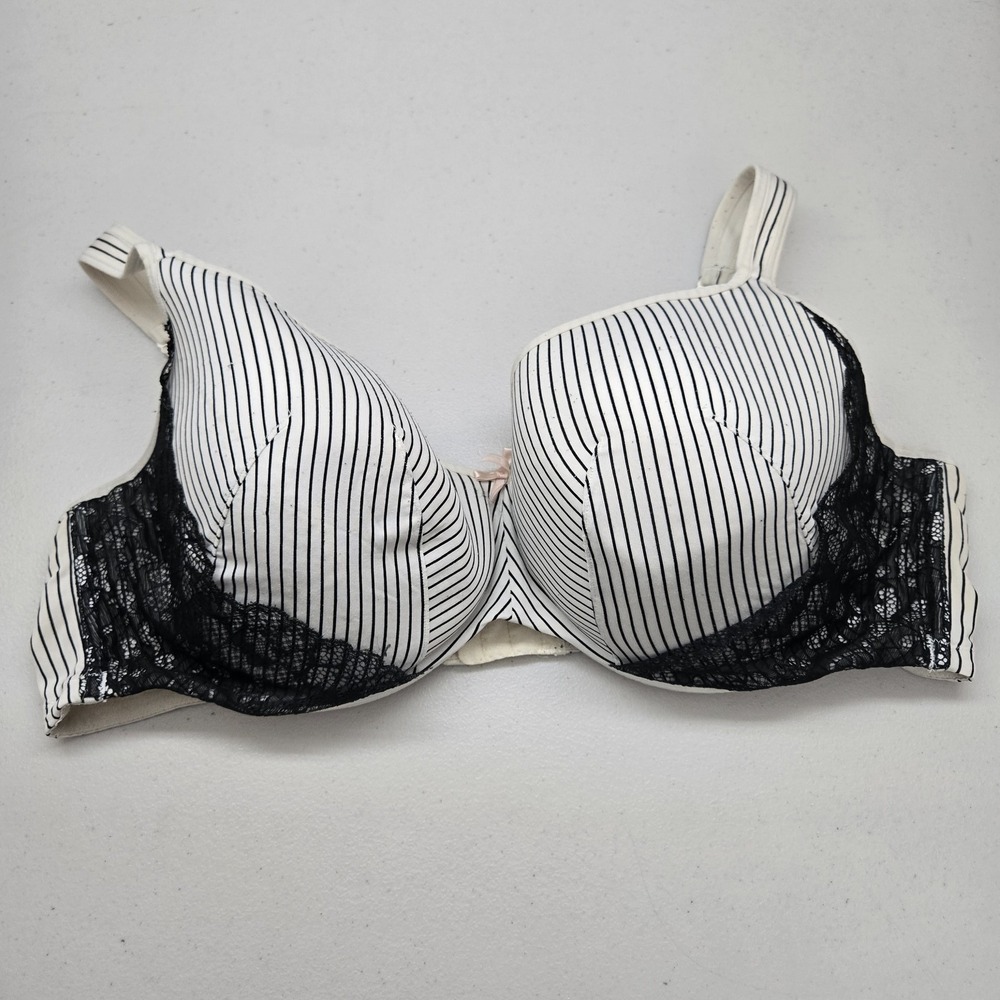 Cacique Women Bra 46DD Whiteblack Striped Lightly Lined Balconette